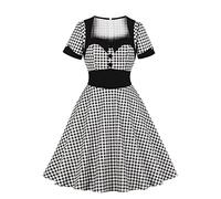 Robe trapèze à manches courtes et col carré pour femme - Taille haute - Élégante - Style automne des années 50 - Taille UK, 10 Noir, S