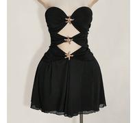 Robe trapèze ajustée à la taille avec découpe en forme d'étoile de mer, grande taille 0XL,1XL,2XL,3XL,4XLUnicoloreTissu en tulle