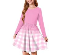 Robe trapèze imprimée à manches longues pour filles, robe décontractée en coton doux avec motifs amusants pour filles de 4 à 14 ans, tenue quotidienne pour l'école et le w nd**, rose, 5-6 ans