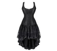 Robe trapèze jacquard pour femme - Style rétro - Classique - Volants - Dentelle - Style décontracté - Robe de cocktail asymétrique, Noir , XL