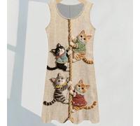 Robe trapèze sans manches pour femmes grandes tailles avec poches cachées, comprend 4 designs graphiques de chat grimpant sur une corde uniques, élégante pour l'été 0XL,1XL,2XL,3XL,4XL,5XLCartoon,grap
