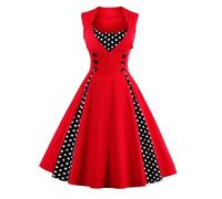 Robe trapèze vintage rockabilly à pois pour femme - Robe amincissante - Style rétro Hepburn - Robe trapèze - Dos nu, Rouge 1, XXL