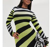 Robe tricotée à manches longues, longueur maxi, rayée, sexy, pour sortir, déclaration, rayures, école, rendez-vous, brunch, fête d'anniversaire, église, modeste, été, automne, vert L,M,S,XL,XSRayéTric