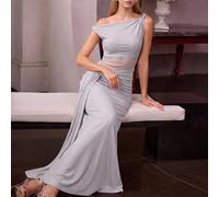 Robe tricotée asymétrique aux épaules pour femmes, début d'automne, robe élégante pour soirée en amoureux L,M,S,XSUnicoloreTissu tricoté