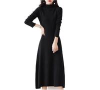 Robe Tricotée pour Femme - Femmes Robes Amples Plus Longs Pulls Tricotés Mode Hiver Femme Mi-Mollet Doux Pulls en Cachemire Vêtements De Vacances Noir M