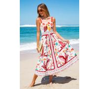 Robe tropicale sans manches col carré Rouge L