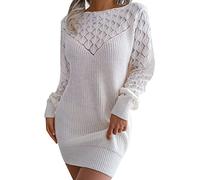 Robe tube à manches longues confortable à manches longues et col côtelé pour femme, Blanc, Large