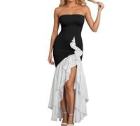Robe Tube Longue Femme, Robe De Cocktail Femme Mariage, MèRe De La MariéE VêTements Women, Bal De Fin D'AnnéE sans Bretelles Skinny Ribbed Sexy High Split Mermaid Prom Party Dresses