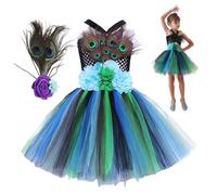 Robe Tulle pour Fille Tenue Sleeveless avec Motif Oiseau et Bandeau | Robe Anniversaire pour Enfant pour 2-12 Ans Fête Costumée Halloween Carnaval Bal Costume Scolaire
