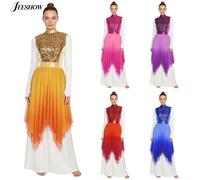 Robe tunique de danse d'éloge pour femmes, culte liturgique, dégradé de couleur, sans manches, paillettes, Patchwork, ourlet irrégulier, superposition Purple