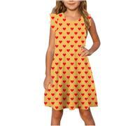 Robe Tunique Fille 4-13 Ans Ete Fluide Ample Imprimé Ligne A Robe Enfants Filles Chic Et Elegant Casual Robes de Fête Soirée Ceremonie Vacances Bapteme Anniversaire Robes d'été légère Dress de Plage