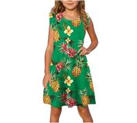 Robe Tunique Fille 4-13 Ans Ete Fluide Ample Imprimé Ligne A Robe Enfants Filles Chic Et Elegant Casual Robes de Fête Soirée Ceremonie Vacances Bapteme Anniversaire Robes d'été légère Dress de Plage