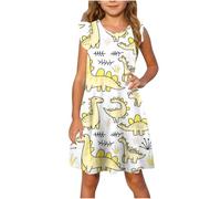 Robe Tunique Fille Ete Fluide Ample Imprimé Ligne A Robe Enfants Filles Chic Et Elegant Casual Robes de Fête Soirée Ceremonie Vacances Bapteme Anniversaire Robes d'été légère Dress de Plage 4-13 Ans