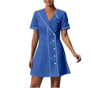 Robe Tunique Médicale Femme 2025 Soldes Blouse Medicale Femmes Col en V Banche Manches Courtes Uniforme de Travail Blouses Infirmiere Femme Professionnelle Uniforme D'Infirmière de Travail Pas Cher