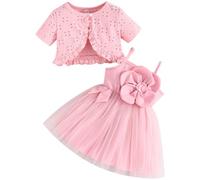 Robe tutu 2 pièces pour bébé fille, cardigan en tulle, robe d'été pour filles, robe de princesse pour baptême, fête, ensemble d'été pour bébé, rose, 18-24 mois