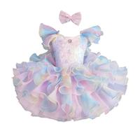 Robe Tutu Ballet à Paillettes Arc-en-Ciel pour Fille avec Serre-Tête à Nœud, Fêtes Scintillant Costume de Danse,Rose,150