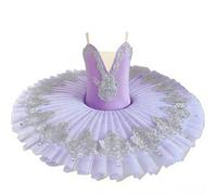 Robe Tutu de Ballet pour Enfant, Jupe de Danse pour Fille, Robe Tutu crêpe du Lac des cygnes, Robe de fête de Ballerine pour compétition,Violet,170