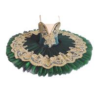 Robe Tutu de Ballet Professionnel Filles Enfants Femmes Plateau Crêpe Lac des Cygnes Party Ballerine Scène Danse Compétition Costume,Vert,110