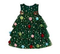 Robe Tutu de Noël pour Petite Fille Tenue Sapin de Noël Robe Princesse Sans Manche en Tulle Superposé avec Etoile à Paillettes Costume de Fête Soirée Déguisement (Vert Arbre, 12_months-24_months)