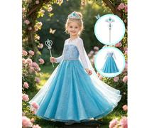 Robe tutu en maille à strass et perles à manches longues magnifique pour jeune fille, nouvelle robe décontractée, livrée avec couronne et baguette magique, convient pour les sorties, les rassemblement