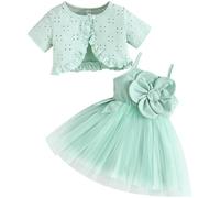 Robe Tutu pour Bébé Fille 2 Pièces Cardigan Tout-petit Robe d'Été en Tulle Robes de Princesse pour Filles Baptême Fête Ensemble Tenue d'Été pour Bébé, Vert, 2-3 ans