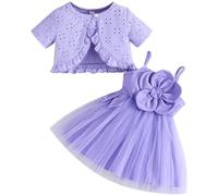 Robe Tutu pour Bébé Fille 2 Pièces Cardigan Tout-petit Robe d'Été en Tulle Robes de Princesse pour Filles Baptême Fête Ensemble Tenue d'Été pour Bébé, violet, 3-4 ans
