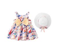 Robe tutu pour femme noire pour bébé fille - Sans manches - Dos nu - Princesse - Anniversaire - Fête - Robe de soleil avec nœud - Avec chapeau de paille - Rouge à carreaux, multicolore, 4-5 ans