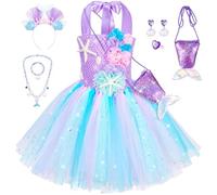Robe tutu pour petite fille - Costume de princesse sirène Ariel avec bandeau, sac, collier, boucles d'oreilles, bracelet, violet clair, 2 à 3 ans