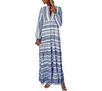 Robe U5SHC Ni _ka Mode Casual À Manches Longues Col En V Imprimé Rayé Lâche Élastique Poignets Charmante Élégante pour L'hiver Tail 38