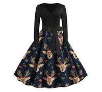 Robe Ull De Noel Femme Chic, Robe Mere Noel Femme, Robes Au Genou Décontractée Deguisement Mariage Cérémonie Hiver Déguisement Mere Moche Mignon Imprimer Costume À 3D Imprimé Manche Longue