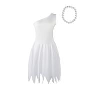 Robe Une Épaule Asymétrique Blanche sans Manches Famille Femme des Cavernes Costume de Couple Primitif Personnages de Dessins Animés Costumes Drôles pour Adultes