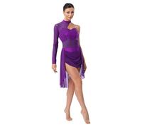 Robe une pièce pour femme ornée de cristaux étincelants pour la gymnastique artistique, le patinage artistique, le ballet, la danse lyrique et les spectacles de scène de danse latine, Violet B., XL