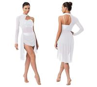 Robe une pièce pour femme ornée de cristaux étincelants pour la gymnastique artistique, le patinage artistique, le ballet, la danse lyrique et les spectacles de scène de danse latine, blanc b, XL
