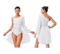 Robe une pièce pour femme ornée de cristaux étincelants pour la gymnastique artistique, le patinage artistique, le ballet, la danse lyrique et les spectacles de scène de danse latine, Blanc a, XL