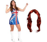 ROBE UNION JACK PAILLETTES GINGER SPICE - DÉGUISEMENT D'SPICE GIRLS DES ANNÉES 90 - ROBE UNION JACK + PERRUQUE DE ROUQUIN DÉGUISEMENT POUR LES ICÔNES DE MUSIQUE & ÉVÉNEMENTS BRITPOP (PETIT)