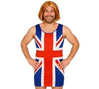 Robe Union Jack pour homme - Taille M - Rouge, blanc et bleu - Tenue classique pour enterrement de vie de jeune fille - Costume d'icône de musique des années 90