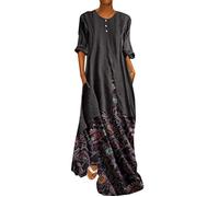 Robe UV9EZ vintage rétro imprimé festonné deux pièces manches longues o-cou maxi robes maxi robe d'été long élégant chic casual coo 42
