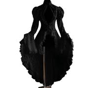 Robe Victorienne Femme Grande Taille, Robe Cosplay Dentelle Patchwork Col Haut Manches Cloche Moulante Transparente Queue d'Hirondelle Costume Courtois Élégant pour Déguisement