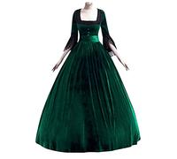Robe Victorienne Femme Manches Trompette, Robe Médiévale Femme Dentelle Maxi Col Carré Grande Taille Reine Renaissance Vintage Bal Princesse Palais Adulte Halloween Déguisement Cosplay Carnaval Fête