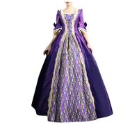 Robe Victorienne Femme, Robe Femme Style Rétro Longue Princesse Manches Trompette pour Cosplay Élégante Tenue de Bal Costume Historique Robe de Carnaval Halloween Fête