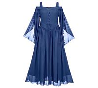Robe Victorienne Reine Femme Robe Dentelle À Manche Longue De SoiréE Palais Vintage Grande Médiévale RéTro Dress Maxi à Manches Flares à Lacets Dress Cosplay DéGuisement Carnaval Victorien Pas Cher