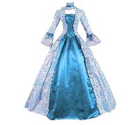 Robe Victorienne Reine Femme Robe Dentelle À Manche Longue De SoiréE Palais Vintage Grande Taille MéDiéVal RéTro Dress Maxi à Manches à Lacets Dress Cosplay DéGuisement Victorien (Z2-Sky Blue, S)