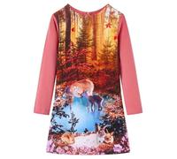 Robe - vidaXL - Manches longues - Vieux rose - Imprimé cerf - Taille 140 (9-10 ans) 9-10 ans