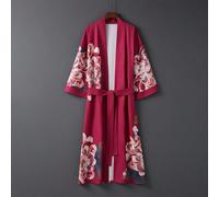 Robe vintage ample mi-longue polyvalente élégante à imprimé floral avec ceinture à nouer, style kimono. Vêtement d'été décontracté pour femmes, cache-maillot de plage, paréo, coupe-vent de protection