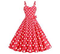 Robe Vintage Annee 50 Pin Up Femme Sexy Col V sans Manche Retro Style 1950's Audrey Hepburn Rockabilly Elegante Polka Dot Trapèze Swing Robe De Bal Fête Cérémonie Mi Longue