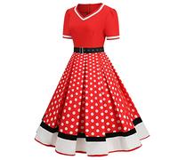 Robe Vintage AnnéEs 50 Femme à Pois Vintage Rétro Imprimée à Pois Mi Longue Elégante Style 1950's Audrey Hepburn Cocktail Robe de Soirée Rockabilly