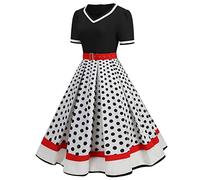 Robe Vintage AnnéEs 50 Femme à Pois Vintage Rétro Imprimée à Pois Mi Longue Elégante Style 1950's Audrey Hepburn Cocktail Robe de Soirée Rockabilly