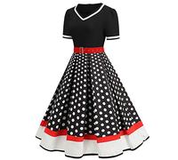 Robe Vintage AnnéEs 50 Femme à Pois Vintage Rétro Imprimée à Pois Mi Longue Elégante Style 1950's Audrey Hepburn Cocktail Robe de Soirée Rockabilly