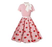 Robe Vintage Années 50 Femme Retro Glamour Pin-Up Chic Et Elegant Manches Courts Robes Au Genou Polka Dot 1950's Swing Casual Dress De Cocktail Bal Cérémonie Audrey Hepburn