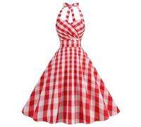 Robe Vintage Années 50 Femme Retro Rockabilly Pin Up Chic et Elegant Robes sans Manche Dos Nu Polka Dot Mariage Cocktail Soirée Fête Cérémonie Robes de Mariage,Rouge Pastèque,M,f169w